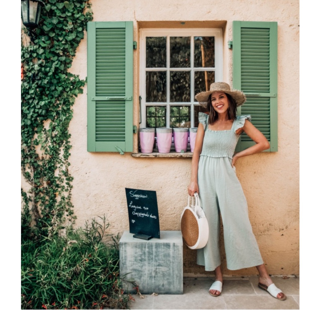 ASOS DESIGN shirred frill sleeve jumpsuit